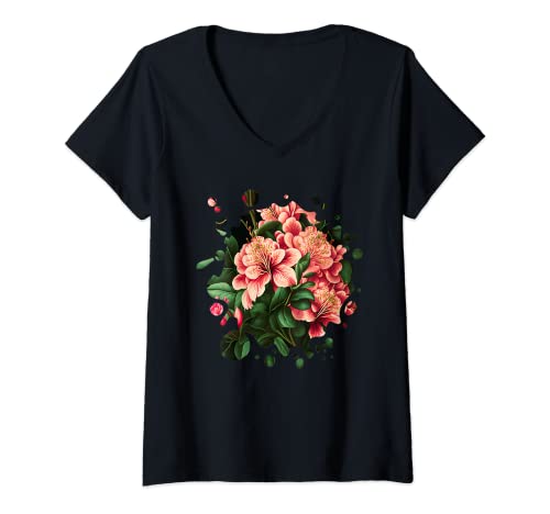 Mujer Vintage Azalea Inspired Flower Plant Lover Funny gardening Camiseta Cuello V