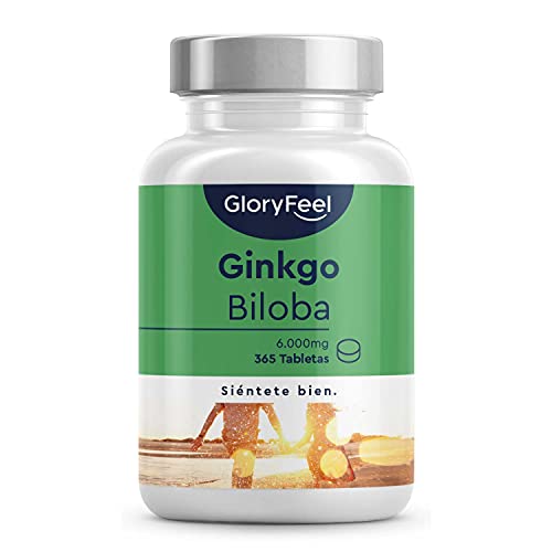 Ginkgo Biloba 6000 mg - 365 Tabletas Veganas (Suministro para 1 año) - 24% Flavonoides...