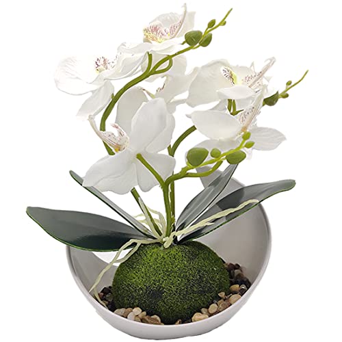 Aisamco Flores de orquídeas Artificiales con Maceta Blanca Flores de Phalaenopsis Falsas de...