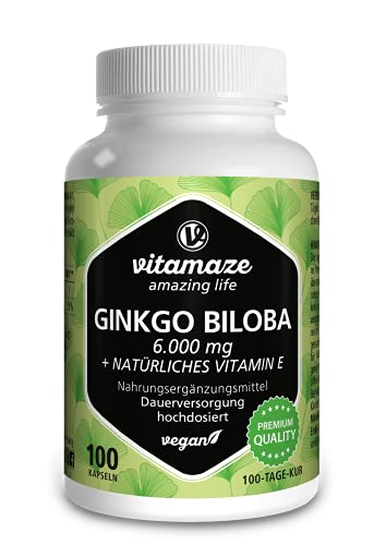 Vitamaze® Ginkgo Biloba Cápsulas 6000 mg de Dosis Alta, Extracto de Gingko Biloba Vegano 50:1, 100...
