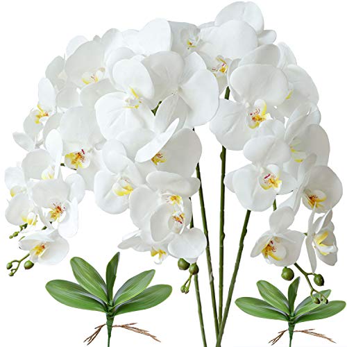 FagusHome 4 Piezas Flores Artificiales Orquídea Phalaenopsis Mariposa 80cm con 2 Piezas Hojas de...