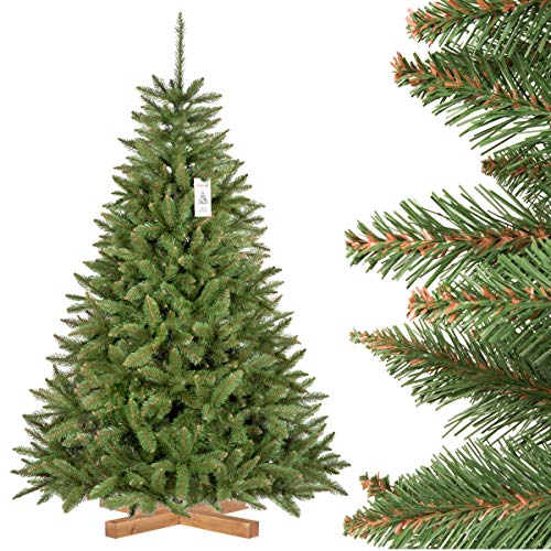 FAIRYTREES Árbol de Navidad Artificial, Pícea Natural, Tronco Verde, Soporte de Madera, 180cm,...