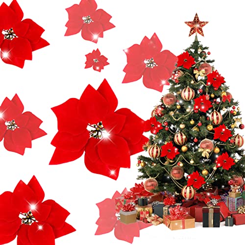 WEKNOWU Paquete de 30 flores artificiales de Navidad de Pascua rojas para decoración de árbol de...
