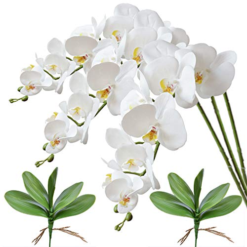 FagusHome 3 Piezas Flores Artificiales Orquídea Phalaenopsis Mariposa 80cm con 2 Piezas Hojas de...