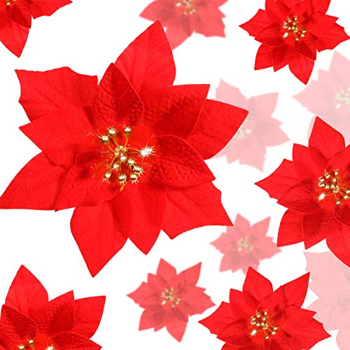 24 Piezas Poinsettia Roja Flores Navideñas Flores Artificiales de Navidad Adornos de Año Nuevo...